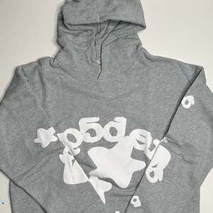 Sp5der Worldwide Beluga Grey Star Motif Puff Print Hoodie